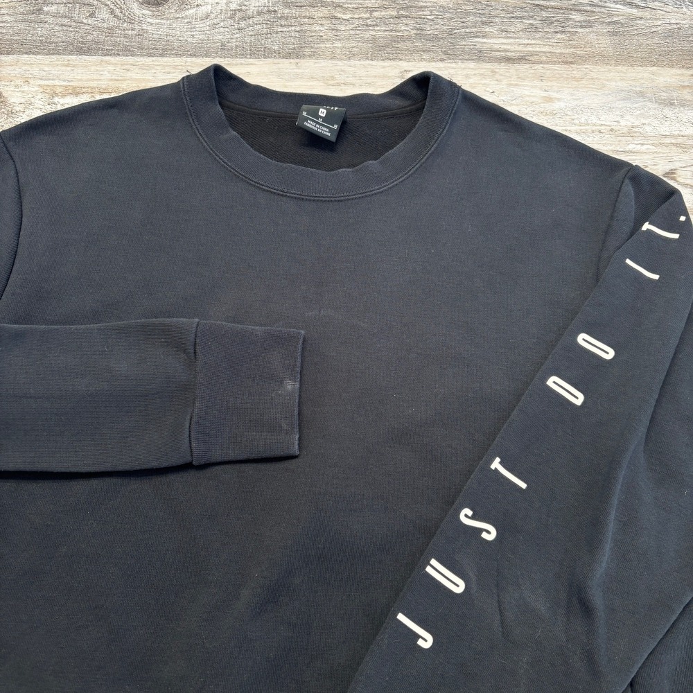 Nike Dri-Fit Black White Womens L Just Do It Sleeve Spellout Pullover Sweatshirt